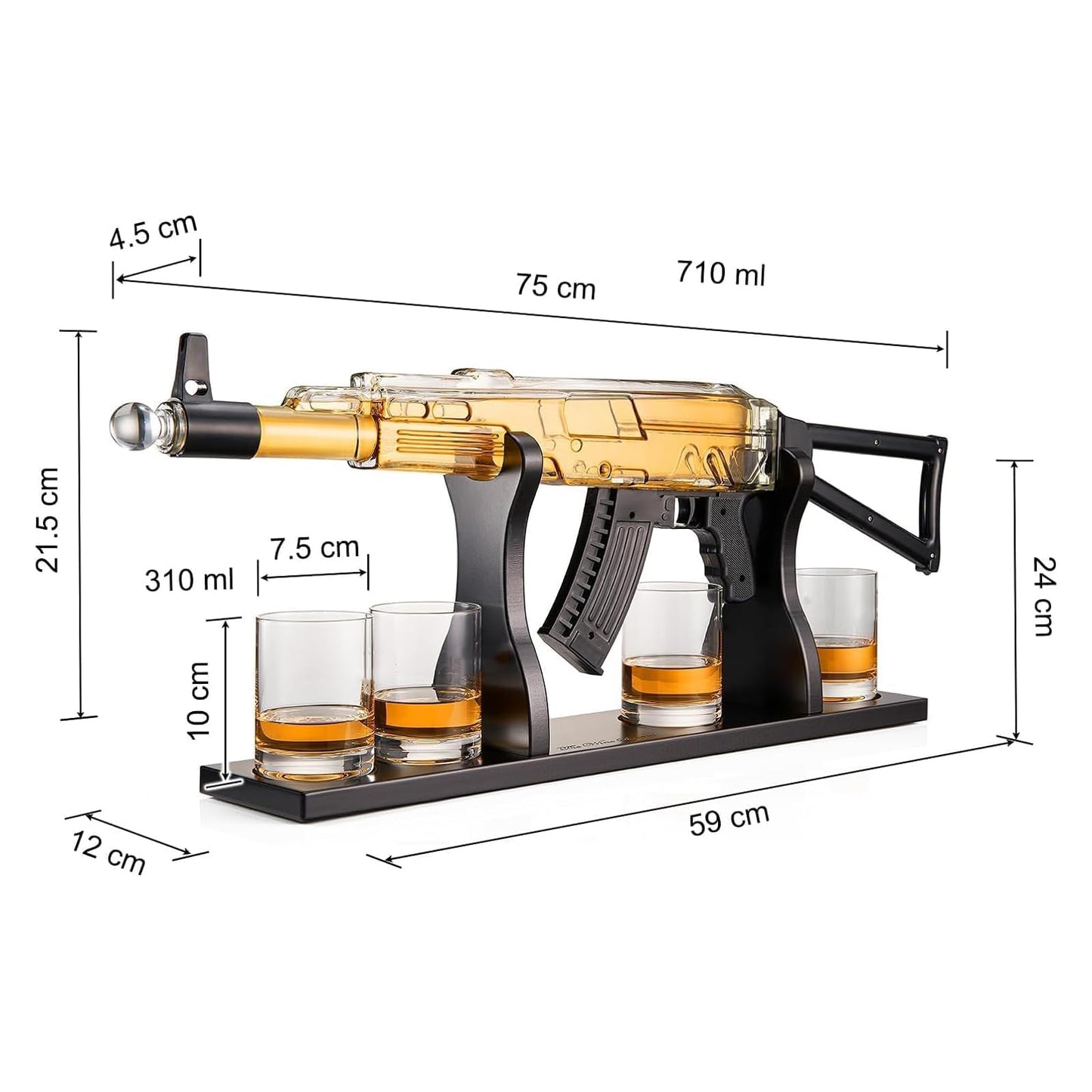 Gifts for Men Dad, AK Whiskey Decanter Set for Men - Gun Decanter, Detachable Magazine & 4 Bullet Shot Glasses, Liquor Dispenser Bar, Cool Anniversary Birthday Military Drinking Present Gift Ideas