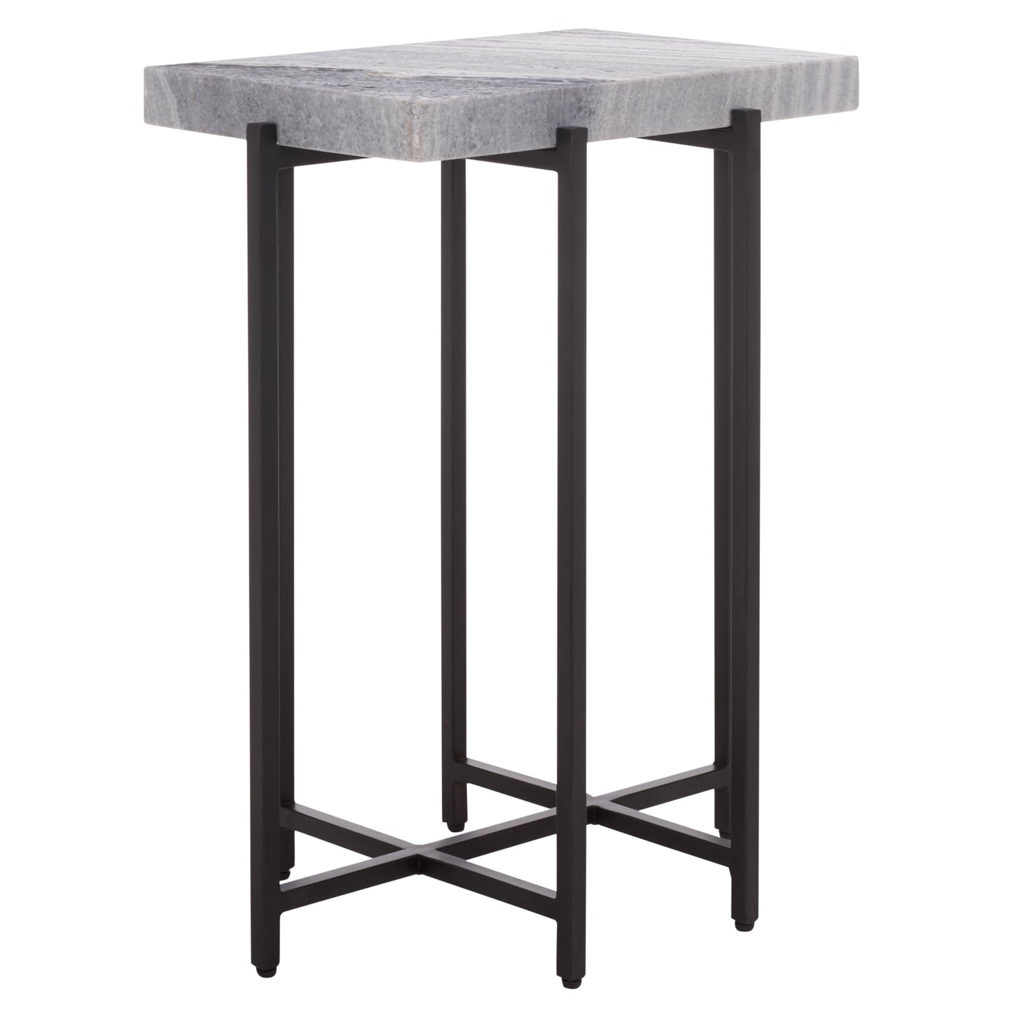 SAFAVIEH Home Collection - Aloha Side Table with Grey Marble Top & Black Iron Base, Modern Accent Table, Fully Assembled (ACC3748A)