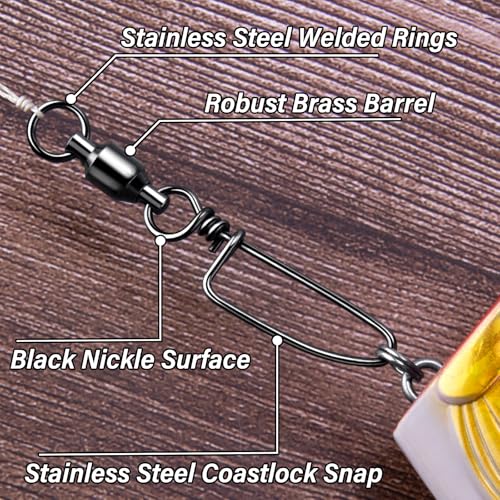 Alwonder 20-Pack Ball Bearing Swivels with Snaps, Fishing Snap Swivels Fishing Tackle Saltwater Freshwater Coastlock Snaps...