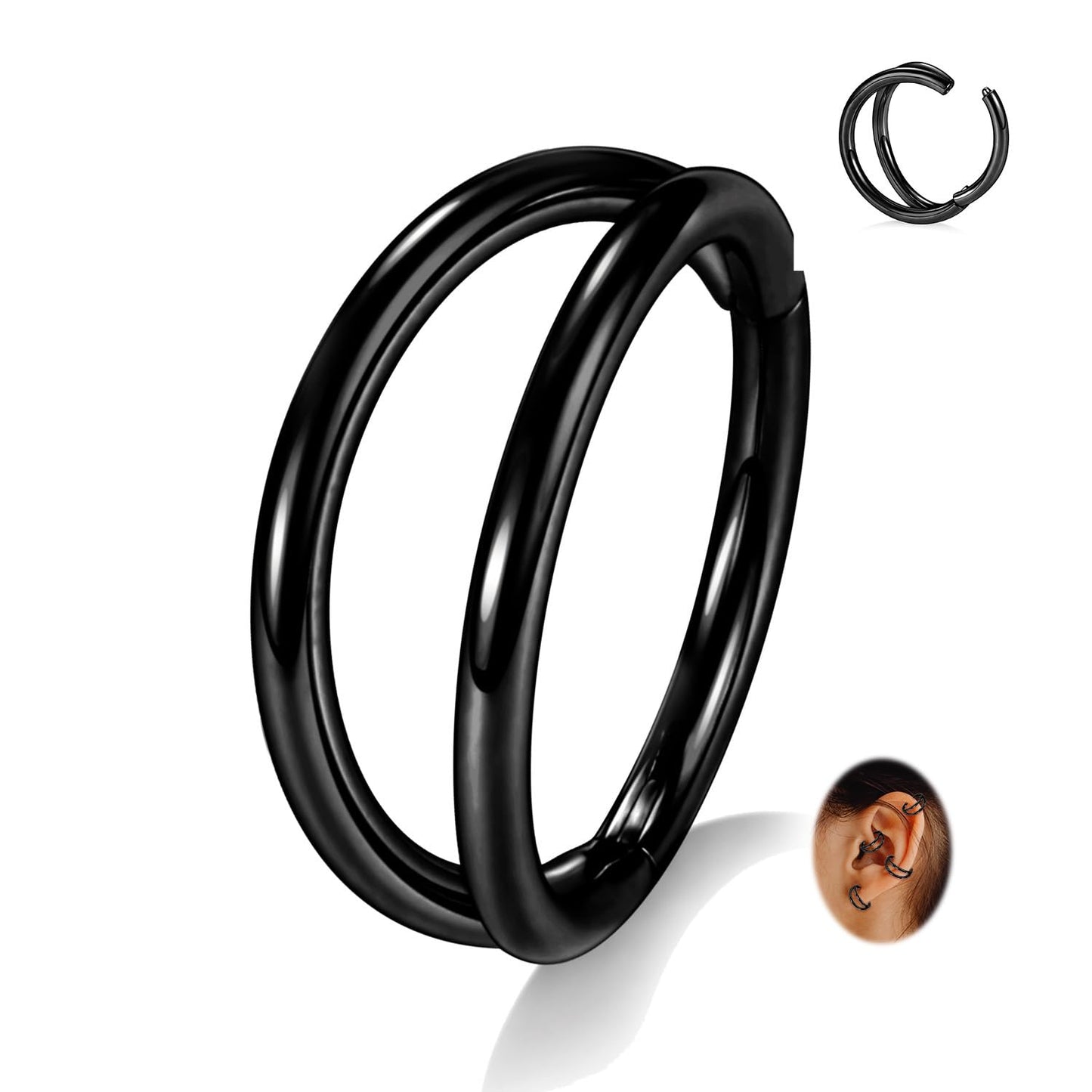 FUNLMO 18G Double Hoop Nose Ring and Cartilage Hoop Earring - Septum, Tragus, Helix, Conch, Rook, Daith Piercing Jewelry - 316L