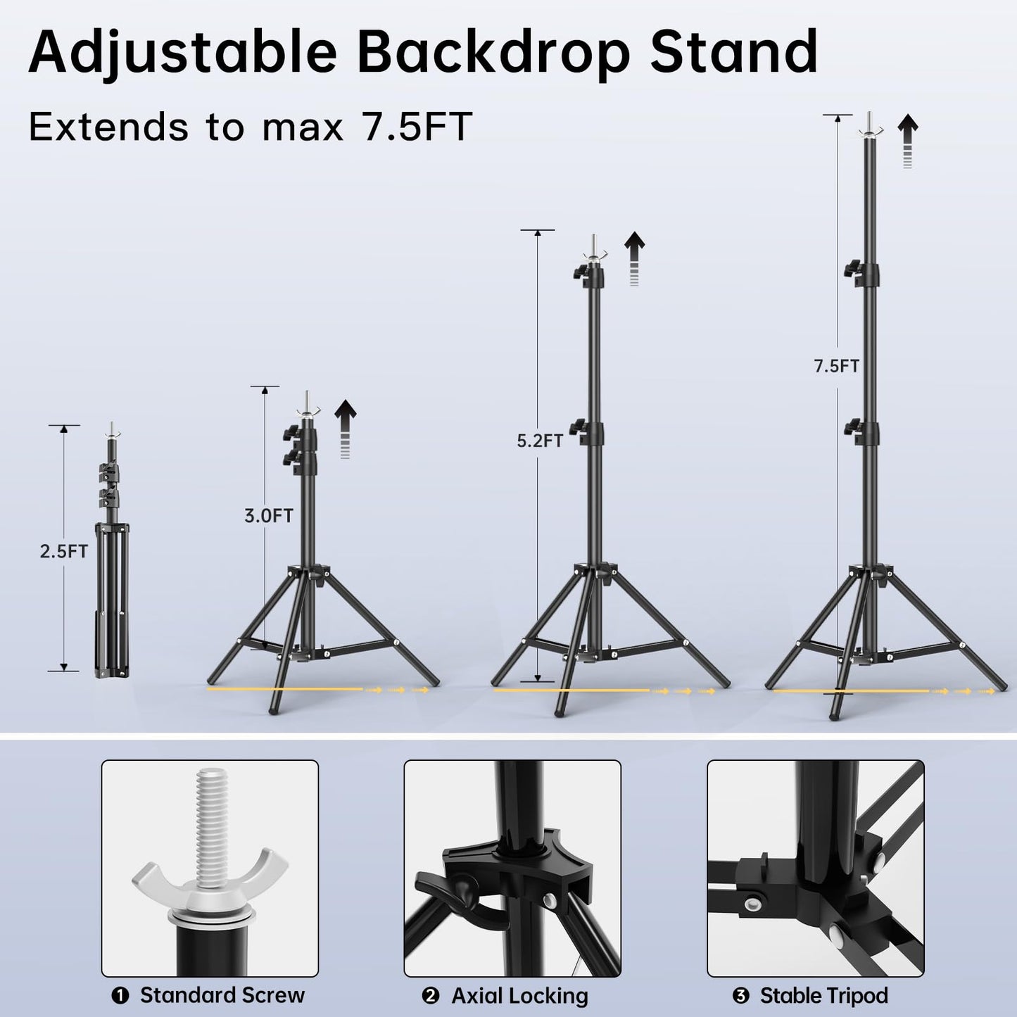 BEIYANG Backdrop Stand, 7.5 FT x 10 FT Adjustable Photography Background Support System Kit with Carrying Bag for Photo Video Studio