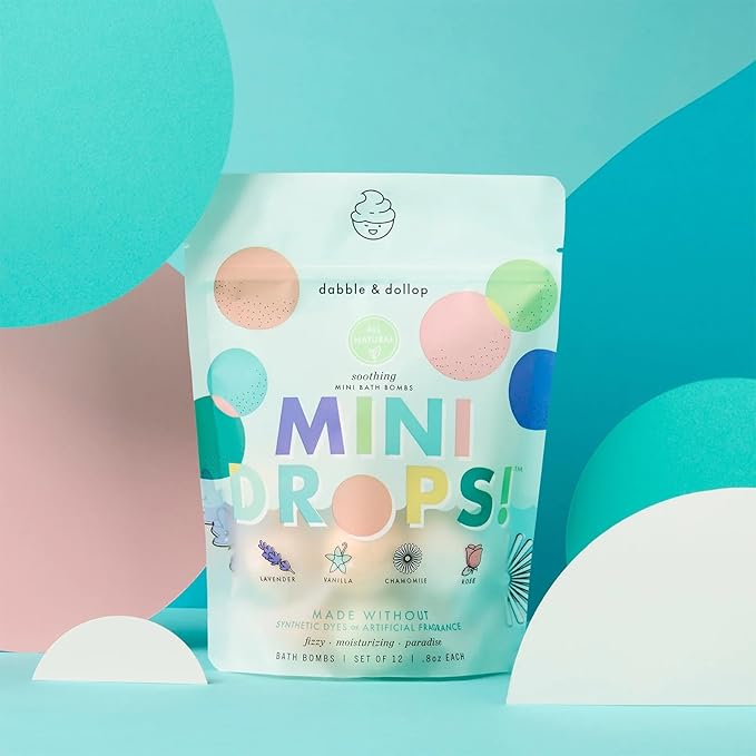 Dabble & Dollop Soothing Mini Bath Bombs & Vanilla Shampoo, Body Wash and Bubble Bath for Kids - All Natural, Resealable Pouch, Foaming Whip, Vegan, Gluten-Free, Cruelty-Free (Pack of 2)