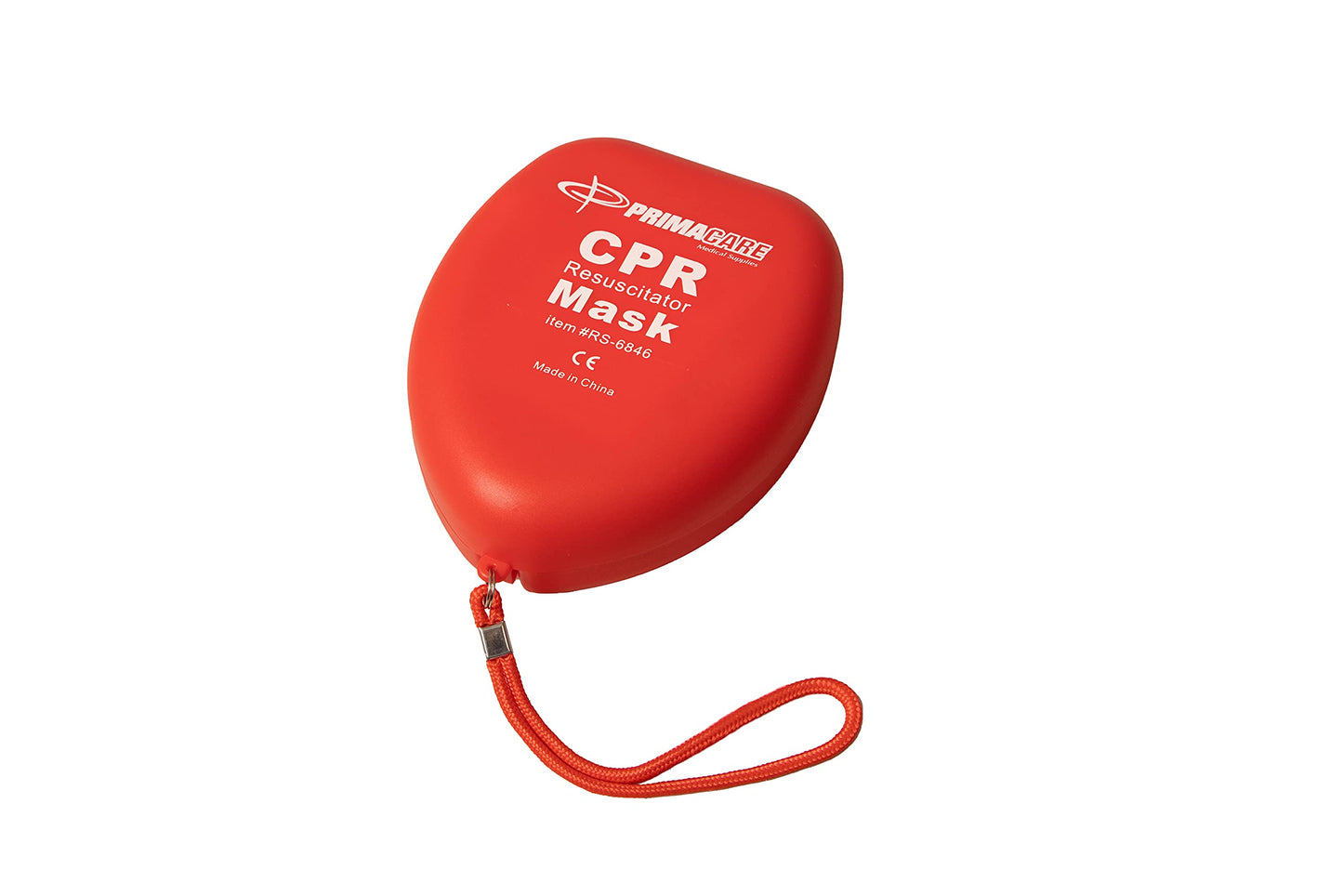 PrimaCare RS-6845 Single Valve CPR Rescue Mask in Red Hard Case, Adult/Child Pocket Resuscitator with Elastic Strap, Air Cushioned Edge, 6.5" x 4.8" x 1.6", Red, Clear