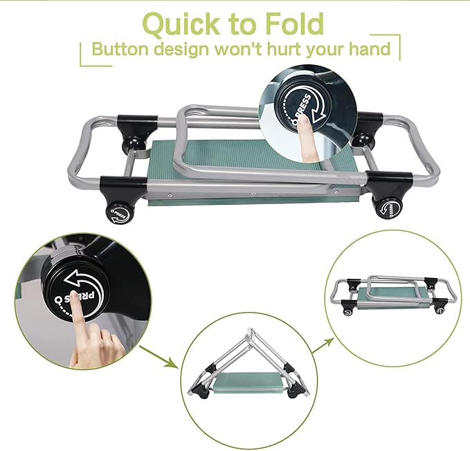 LUCKYERMORE Garden Kneeler and Seat, Kneeling Bench with Tool Pouch and EVA Foam Pad, Foldable Gardening Stool, Gardening Gifts for Parents Seniors, Lightweight & Heavy Duty