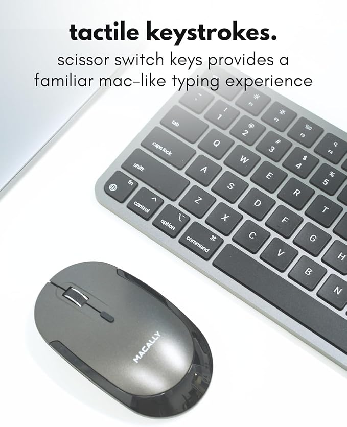Macally Bluetooth Mac Keyboard and Mouse (Compact, Multi Device, Rechargeable) - Wireless Apple Keyboard and Mouse Combo - for Mac mini/Studio, MacBook Pro/Air, iMac, iPad, iPhone - Space Black