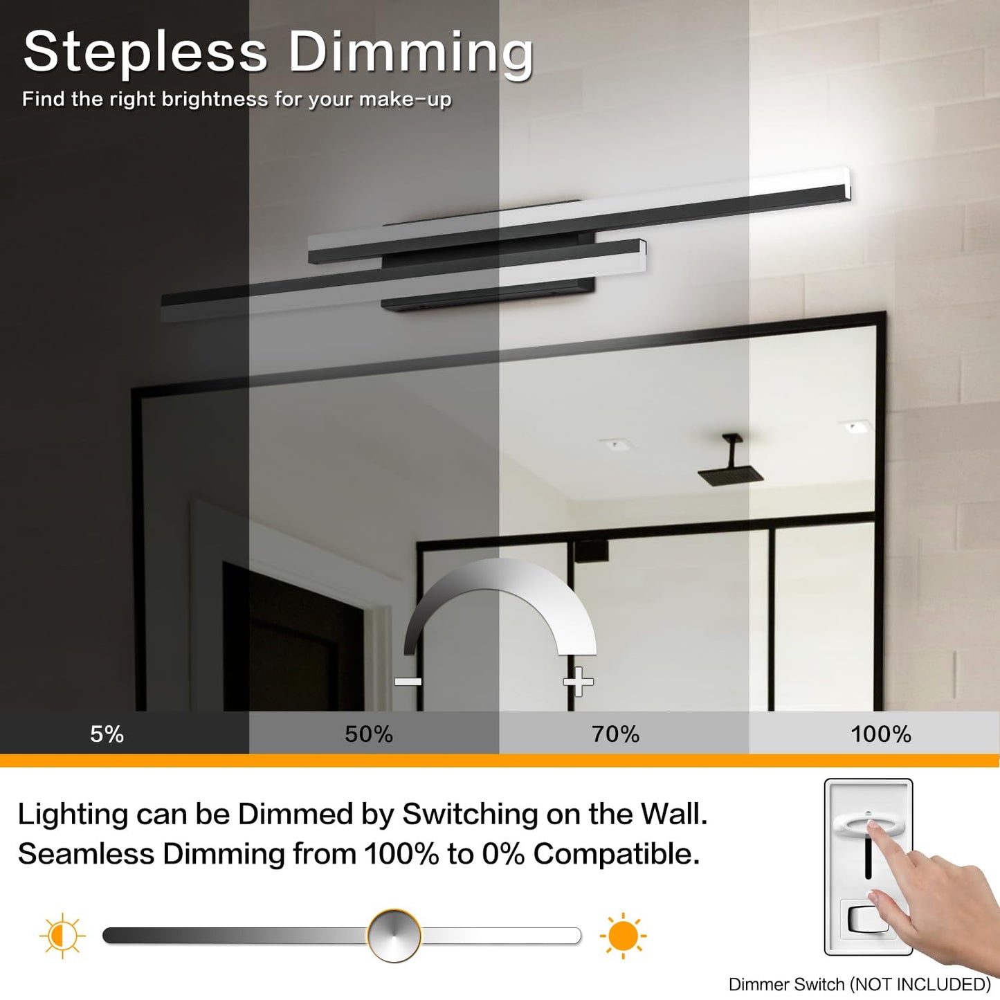 PRESDE 40 Inch LED Bathroom Vanity Light Bar, Modern Black Wall Lighting Fixture Over Mirror 5CCT