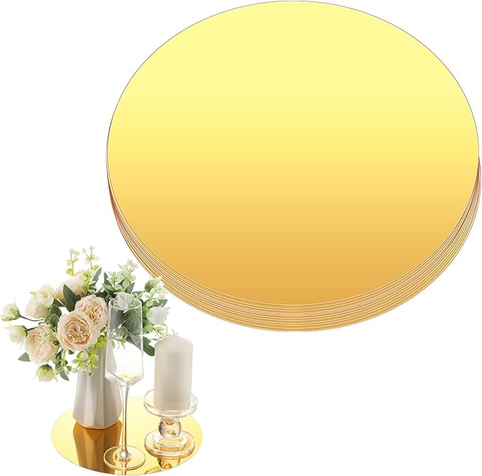 Thyle 12 Pcs 10 Inch Acrylic Round Mirrors for Tables Centerpieces Circle Mirrors Candle Plates for Wall Wedding Table Cen...