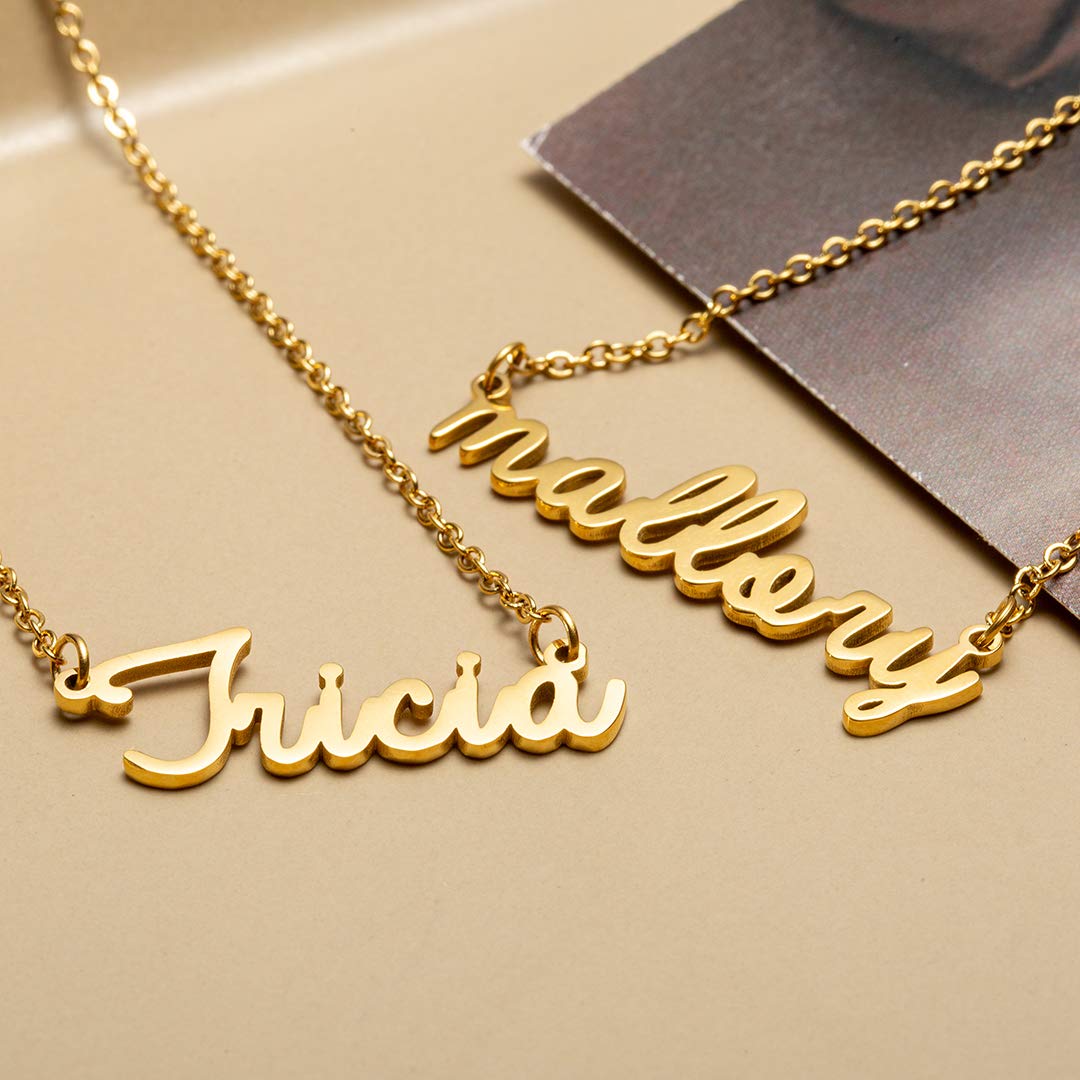 Awegift Name Necklace Big Initial Gold Plated Best Friend Jewelry Women Gift for Her Leilani