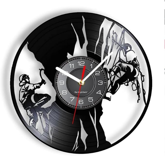 XXIN-BNSM 30cm Silent Clock Rock Climbing Vinyl Album Re-Purposed Record Clock Climb Mountain Extreme Outdoor Sports Retro...
