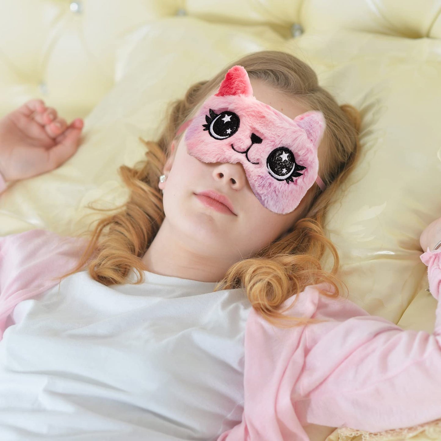3 Pieces Sleep Mask for Kids, Girls Plush Sleeping Eye Cover Soft Eye Blindfold Cover Animal Shade for Kids(Purple, Big Eyes Style)