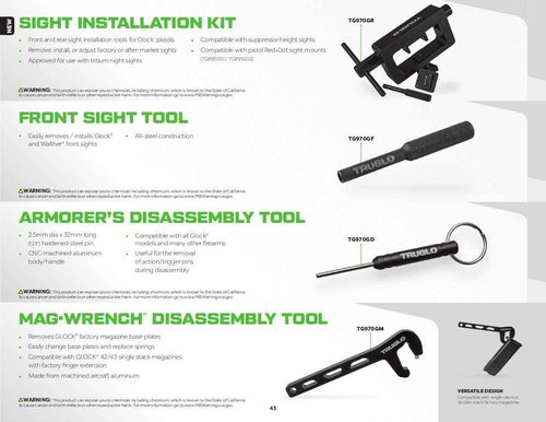 TRUGLO Glock Rear/FRNT SGT INSTL Tool & Armorer's Disassembly Tool for Glock Pistols