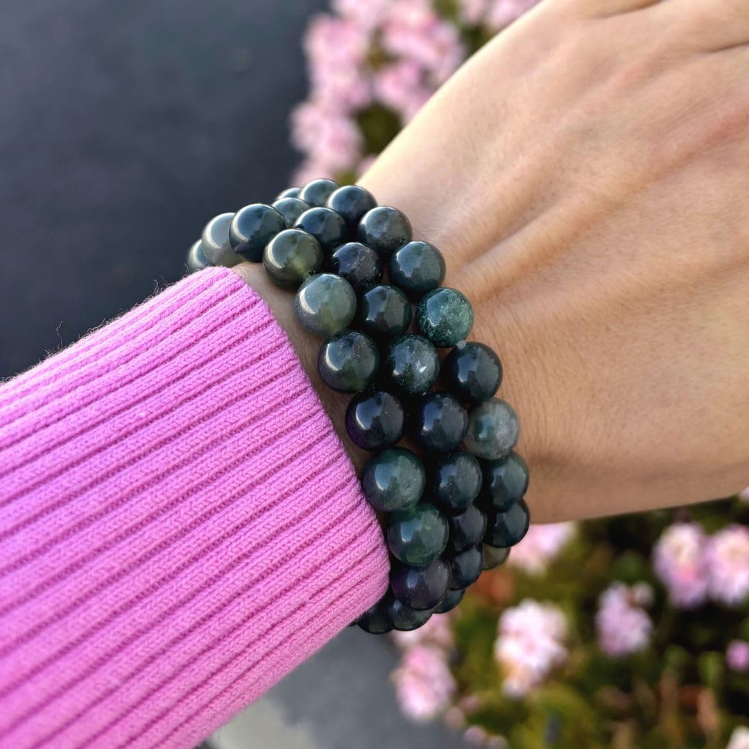 Adabele Real Natural Moss Agate Gemstone Beaded Bracelet 8 inch Stretch Chakra Healing Crystal Stone Jewelry Women Mom Gift (Uni