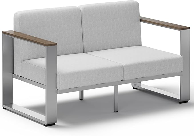 ComfCove Outdoor Aluminum Loveseat, Modern Patio Patio Furniture with Wide Seat and Thick Cushions, All-Weather Oversized Couch for Deck, Porch