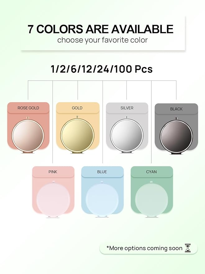 Compact Mirror for Purse, Pack of 12 Double-Sided 1X/2X Magnifying Metal Pocket Makeup Mirrors(Round, Cyan)
