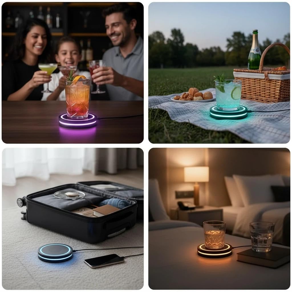 Smart Coaster Cocktail Maker Machine with LED Lights & Waterproof Design – Interactive Color-Changing Cup Pad for Home Bar, Professional Drink Mixing, Automatic Cocktail Mixer with Smart Sensor
