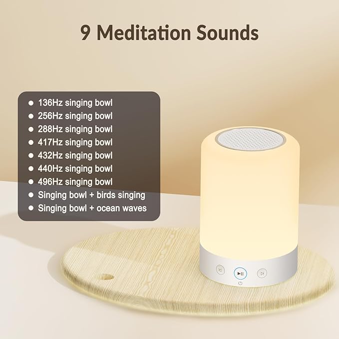 Quietbliss Tibetan Meditation Bowl - Soft Non-Glare Night Light, 9 Tones, Rechargeable for Yoga, Sleep & Stress Relief