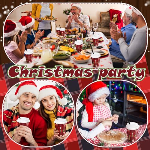 Jingmore 50 Set Christmas Hot Cocoa Paper Cups 12 oz Christmas Disposable Coffee Cups with Lids Straw Holiday Cup Bulk for...
