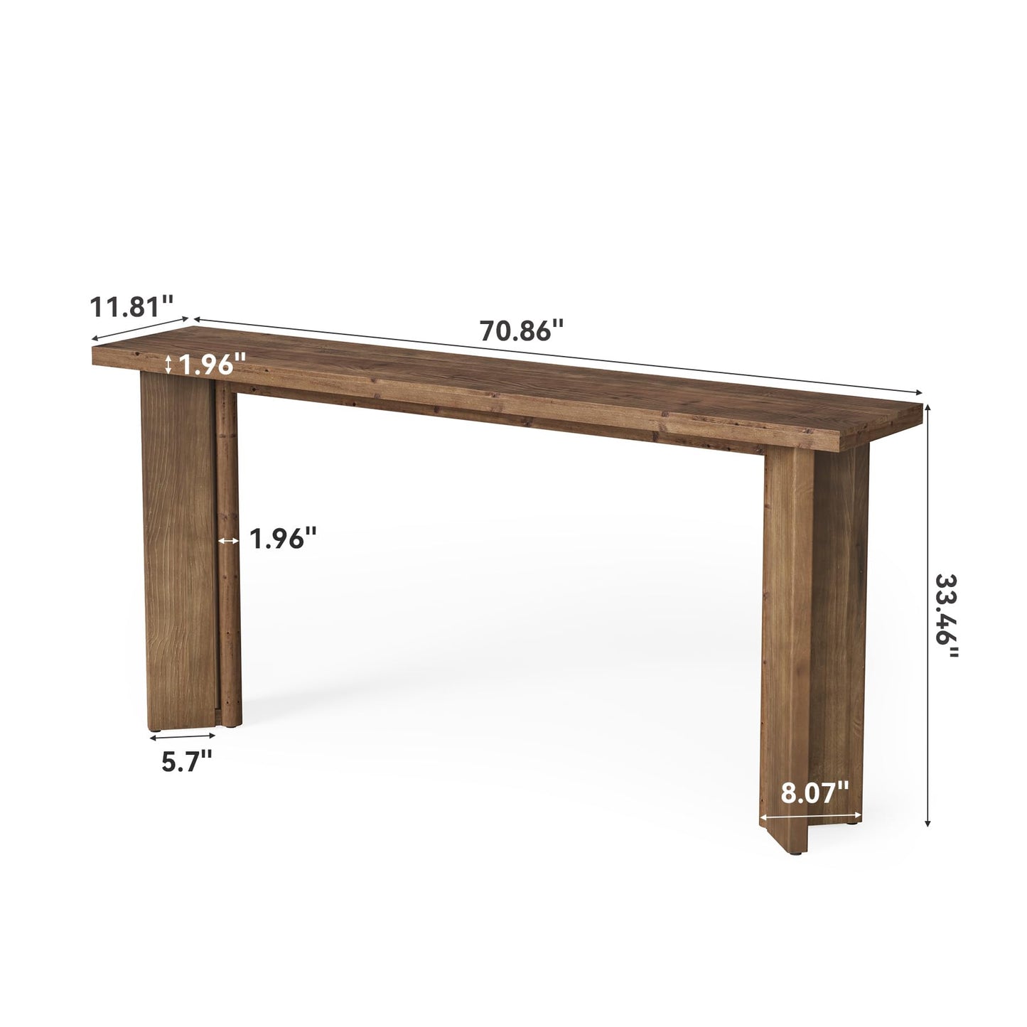 Solid Wood Console Table, 70.9-Inch Narrow Long Sofa Table Behind Couch, Farmhouse Entryway Table for Living Room, Hallway, Foyer