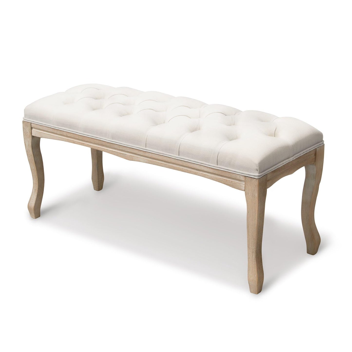 Crestlive Products Upholstered Tufted Bench, Wood Bed Ottoman Middle Century Modern Rectangular Footrest for Bedroom Entryway Channel (Beige)