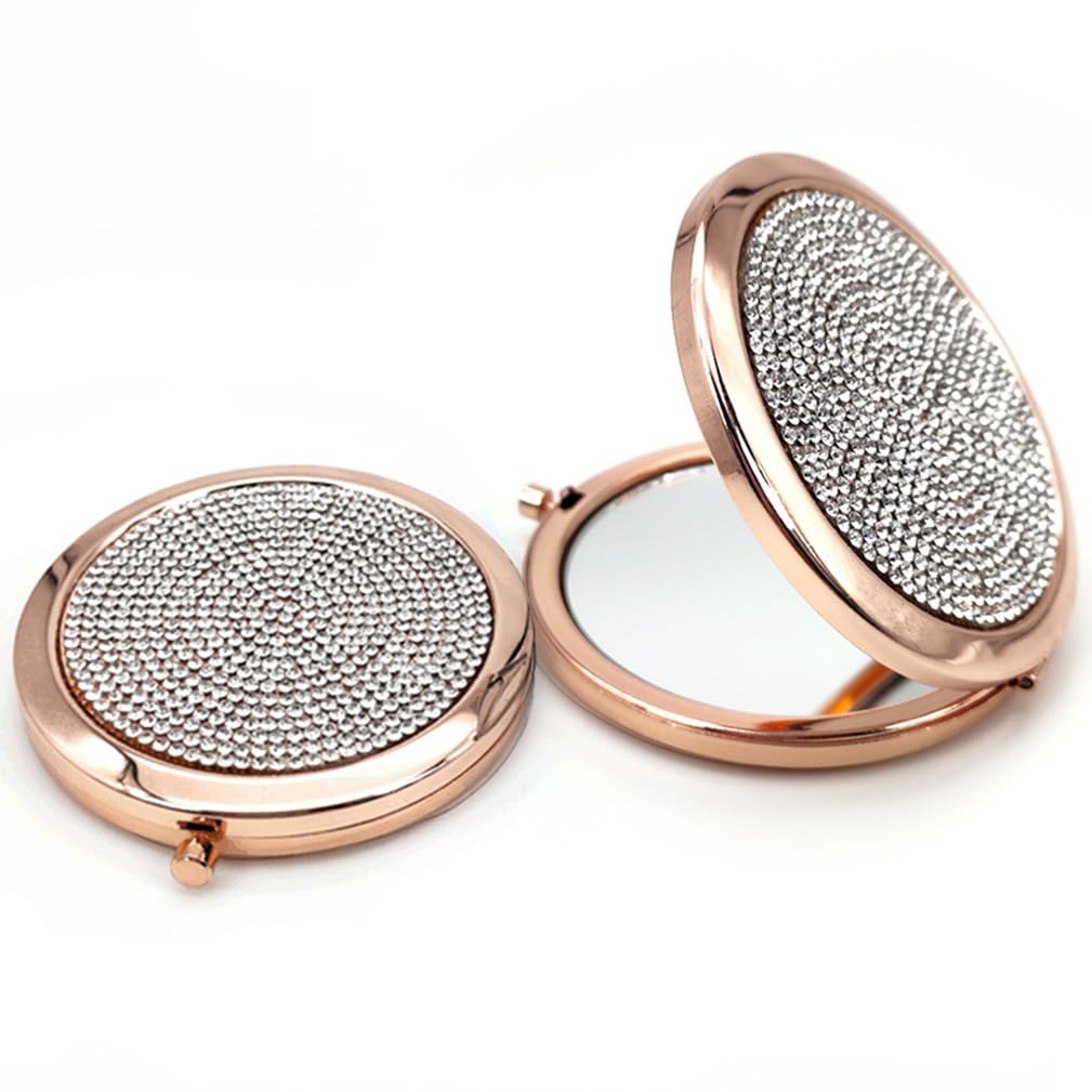 Reazana 2pcs Magnifying Compact Mirrors 1X 2X Folding Makeup Mirror Mini Round Travel Mirrors 2.75 Inch Foldable Pocket Purse Co