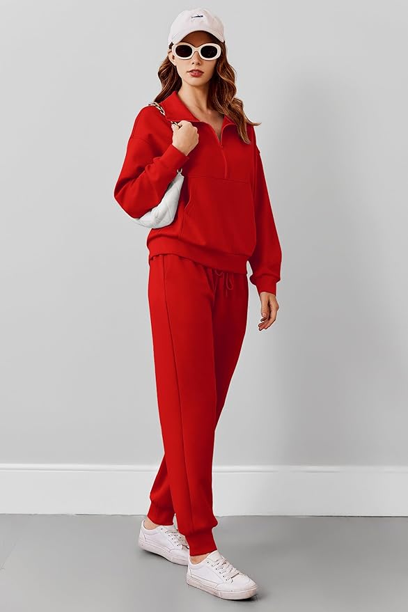 PINSPARK 2 Piece Sets for Women 2025 Fall Travel Outfits Long Sleeve Tracksuit Joggers Sets Half Zip Sweatsuit Matching Set