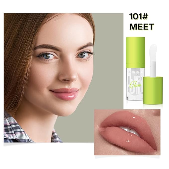 Beauty Glazed Big Brush Head Lip Oil, Ultra-Hydrating & Nourishing, Smooth Glossy Finish Lip Glow Oil, Shiny and Vegan Tinted Lip Gloss, Non-Sticky (4, 101# 102# 105# 107#)