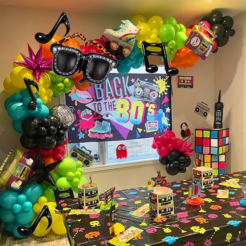 90s 80s Disco Theme Party Decorations, 171Pcs Balloon Arch Kit with Retro Disco Ball Radio Glasses Roller Skate Musical No...
