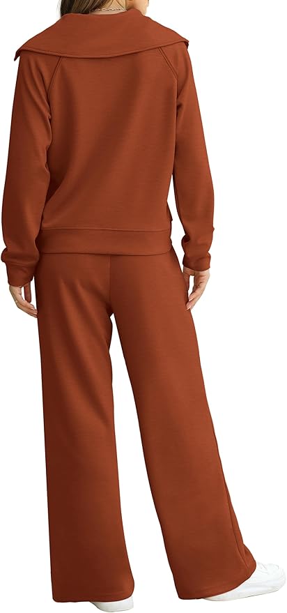 XIEERDUO Lounge Sets For Women 2025 Half Zip Sweatshirt And Wide Leg Sweatpant 2 Piece Outfits Sweatsuit Tracksuit