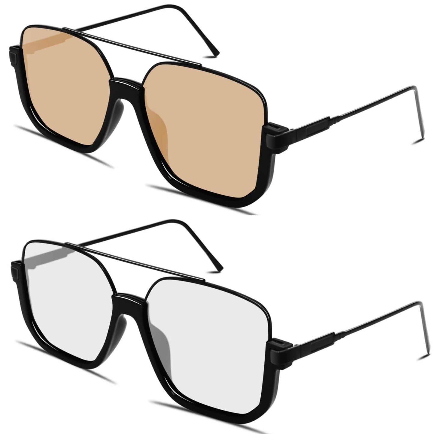 GUVIVI Retro Oversized Aviator Sunglasses for Women Men Square Semi-Rimless Double Bridge Sun Glasses 70s Trendy Shades Pilot-style