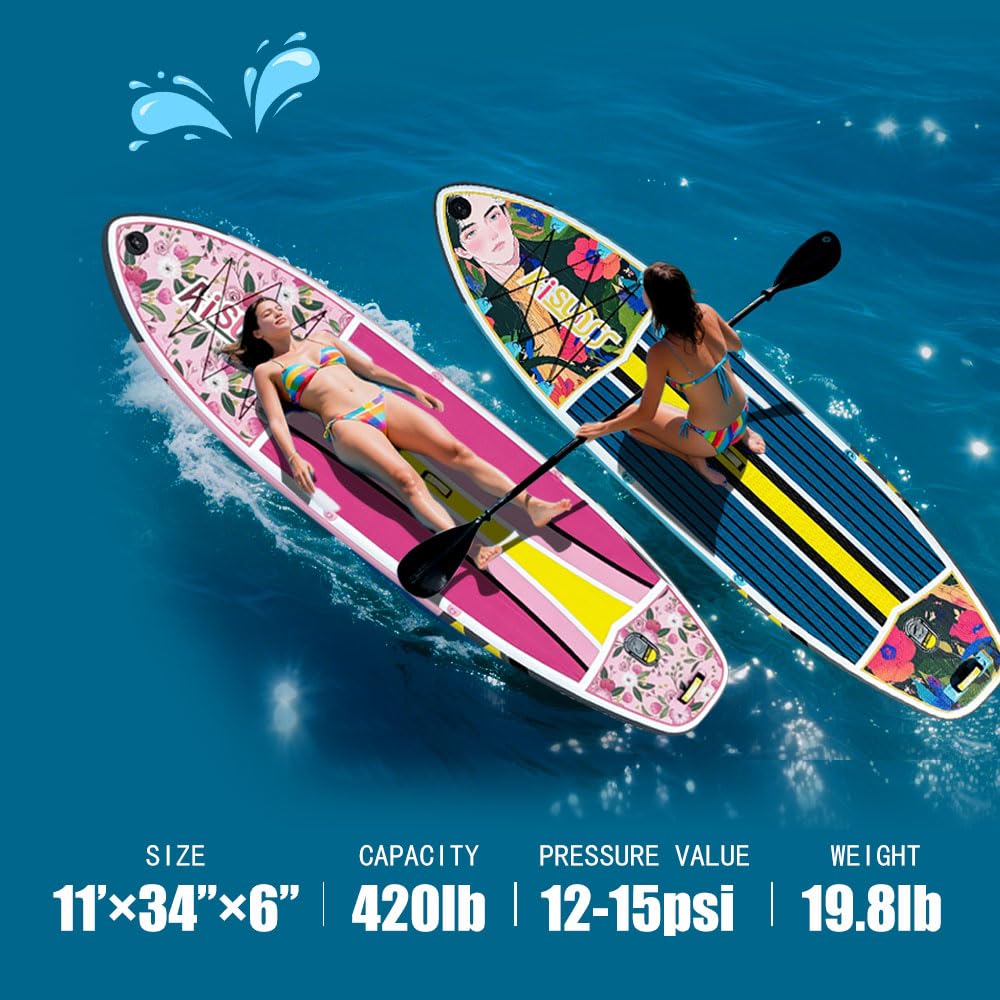AISUNSS Inflatable Paddle Board for Adult, Paddle Board for All Skill Levels, Wide SUP Board with Primium Accessories Include SUP Carry Bag, Hand Pump& 10L Waterproof Bag (Boys)