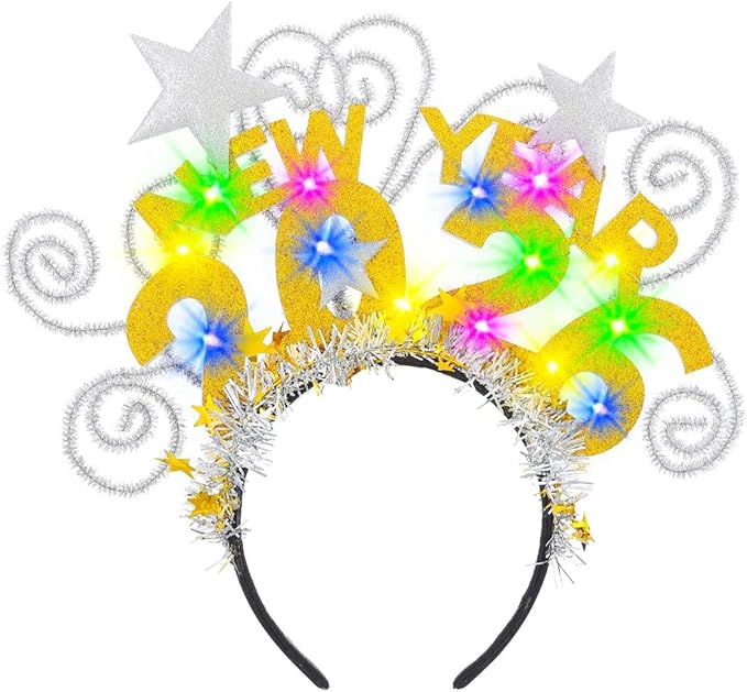 Zoestar Light Up 2026 Headband LED New Year Headbands NYE Glow Party Hair Accessories for Women