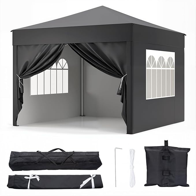 RUIE Pop Up Canopy with Sidewalls - 10x10 Pop Up Outdoor Canopy with Sidewalls | Canopy Tent with Sidewalls for Parties, C...