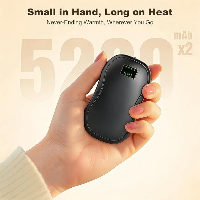 Rechargeable Hand Warmers 2 Pack, 5200mAh Electric Hand Warmers, AI Smart Heat Up to 118℉ with 13Hrs Warmth Portable Pocket Heater for Christmas, Office, Outdoor, Golf, Hunting, Camping