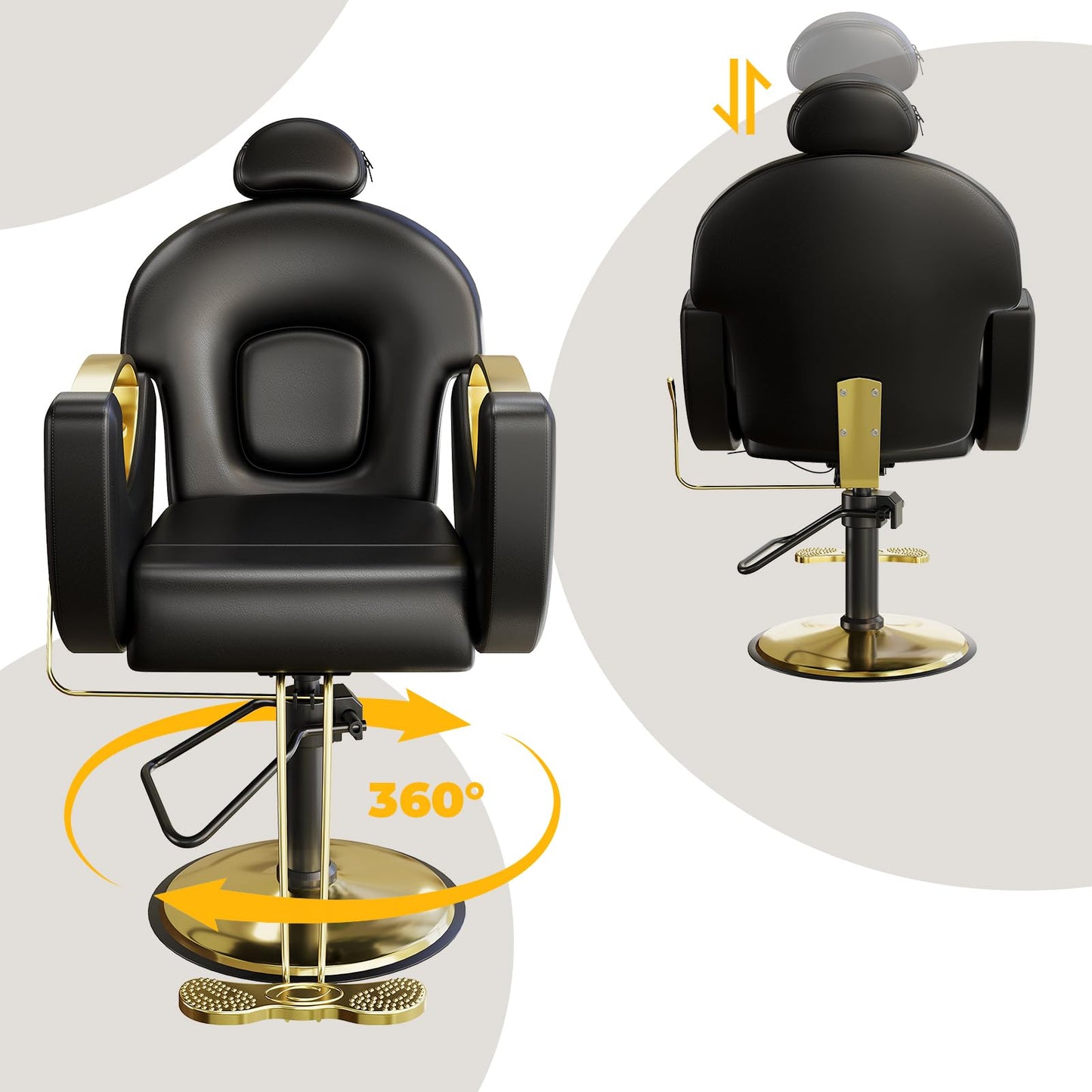 SierraSquad Reclining Barber Salon Chair – 360° Swivel Hydraulic Styling Chair with Heavy Duty Pump, Professional Hairdressing Seat for Barbershop, Home Spa, Salon – Black