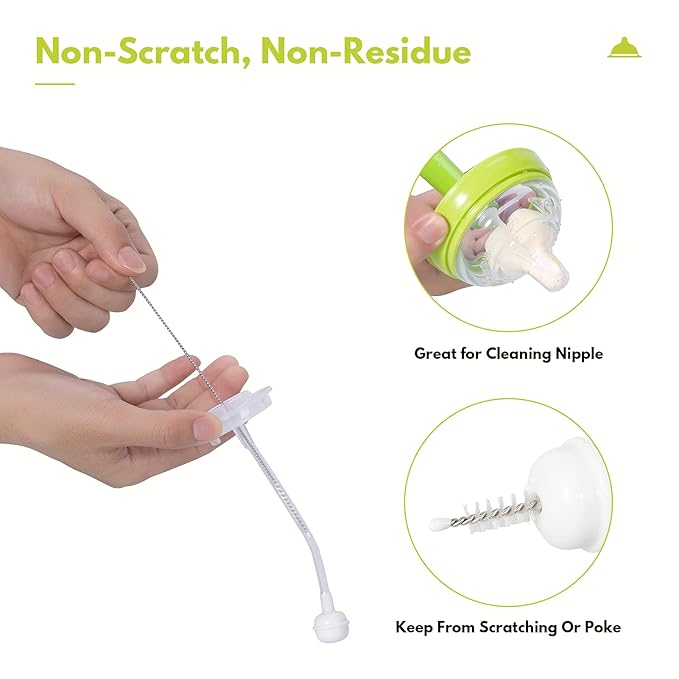 Baby Bottle Brush with One Base Hidden Nylon Nipple Cleaner, 2 Pcs Sponge Nipple Brushes, 2 Pcs Straw Brushes, Bottle Brush with Nipple Cleaner and Suction Cup (Yellow)