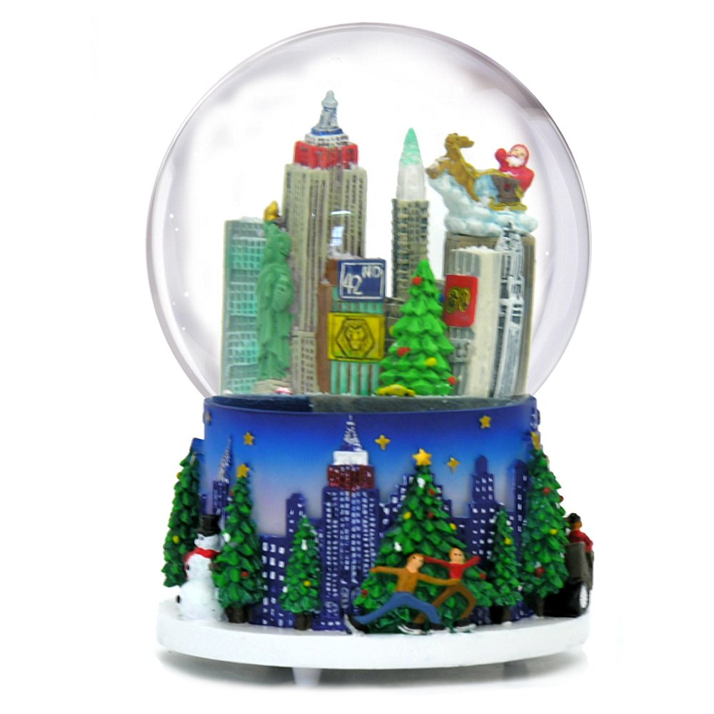 Musical New York City Christmas Snow Globe Rockefeller Center Skyline NYC Snow Globes