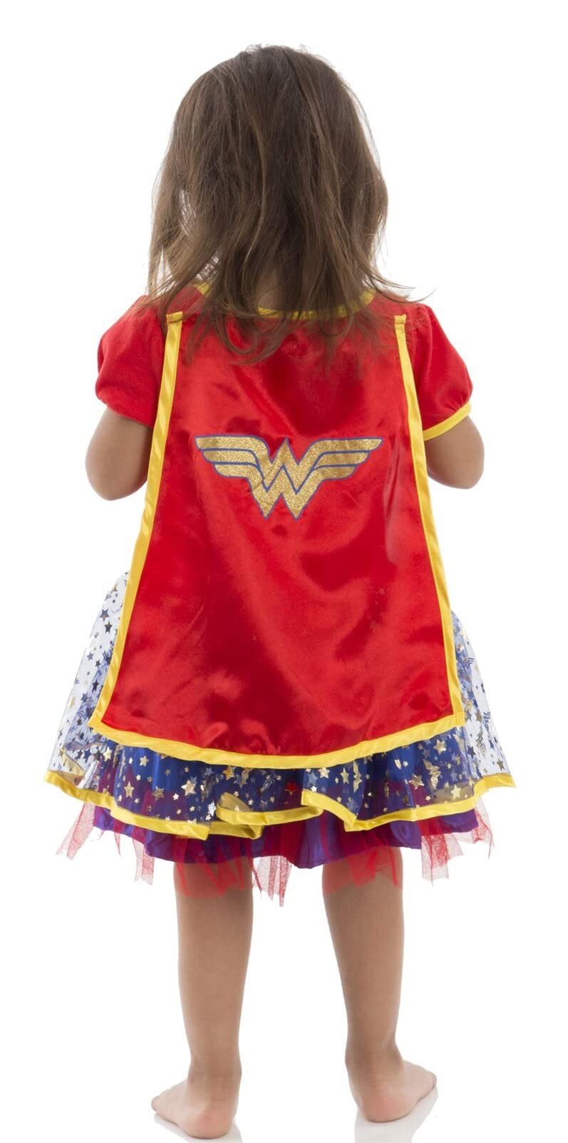 WARNER BROS Justice League Wonder Woman Toddler Girls Cosplay Tulle Costume Dress Cape and Headband 3 Piece Set 4T