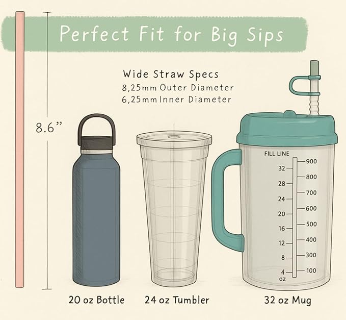 8.6-inch (220mm) Reusable Silicone Straws – Set of 8 Soft Pastel Straws + Cleaning Brush + Kraft box – BPA-Free, Dishwasher Safe – Great for Smoothies & Iced Coffee (Fits Tumblers up to 26oz)