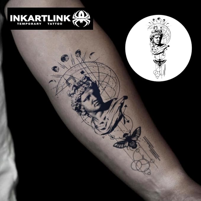 INKARTLINK semi-permanent tattoos, party tattoos for men's arms, offer exquisite and realistic designs that are waterproof and glare-proof. (Greek geometric creative tattoo 3）