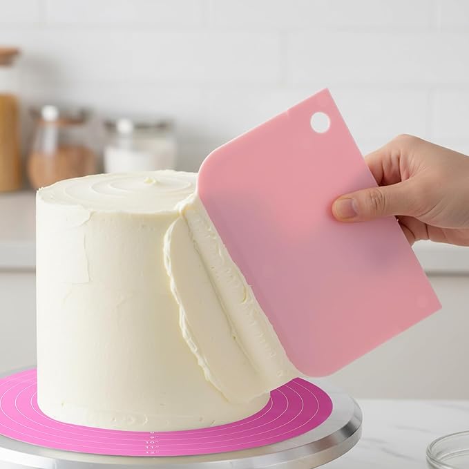 4PCS Silicone Cake Mat Hard Scraper Dough Scraper Silicone Baking Mat with Dough Bowl Scrapers Reusable Cookie Mats Cake Turntable Mats for Pastry Baking Supplies Bake Pizza
