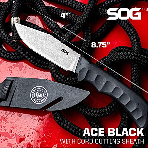 SOG Fixed Blade Knife With Sheath - Ace Field Survival Knife, Hunting and Camping Tool With 3.8 Inch Full Tang Blade