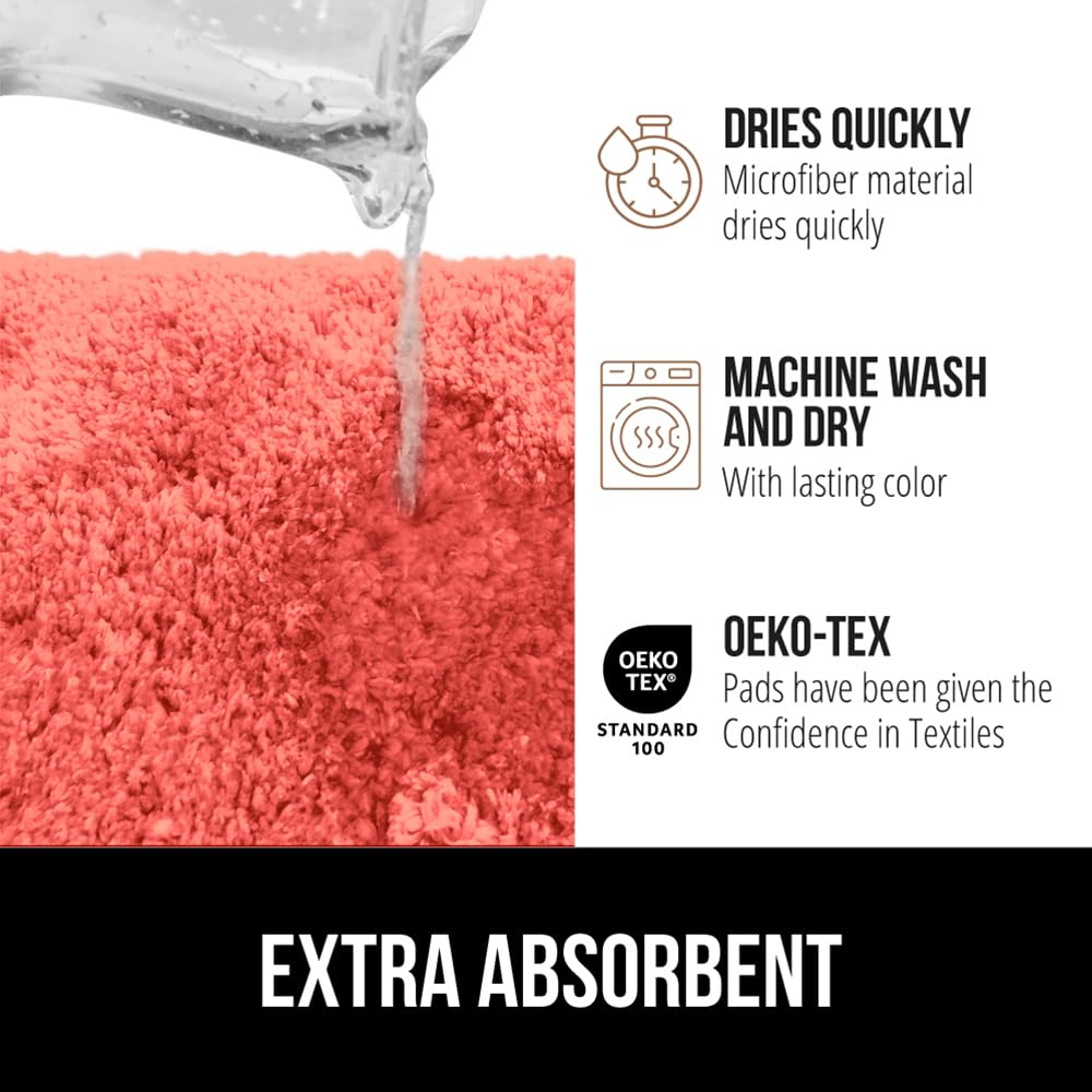 GORILLA GRIP Premium Luxury Bath Rug, Absorbent, Soft, Thick Shag, Plush Bathroom Mat Rugs, Machine Washable, Microfiber Quick Dry, Mats for Shower, Bathtub and Floor Accessories, 24x17, Coral