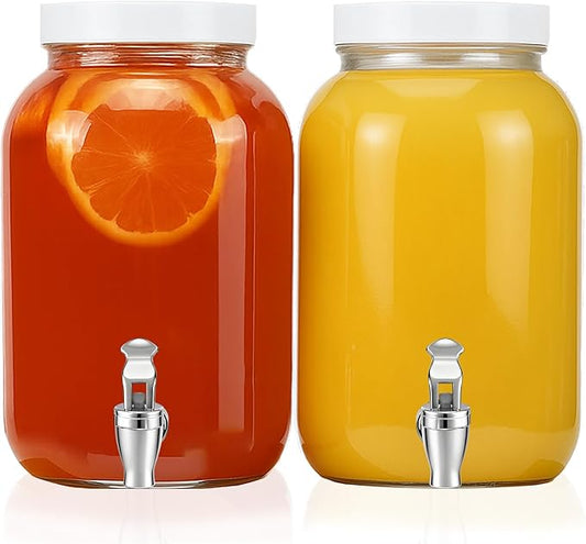 1 Gallon Large Glass Drink Dispensers for Parties, Glass Iced Beverage Dispensers with Spigot, Reusable Water Dispenser Co...