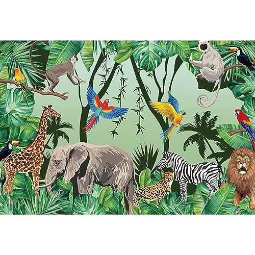 7x5ft Tropical Jungle Safari Animals Backdrop Tropical Forest Jungle Animal Photography Background Boy Birthday Baby Showe...