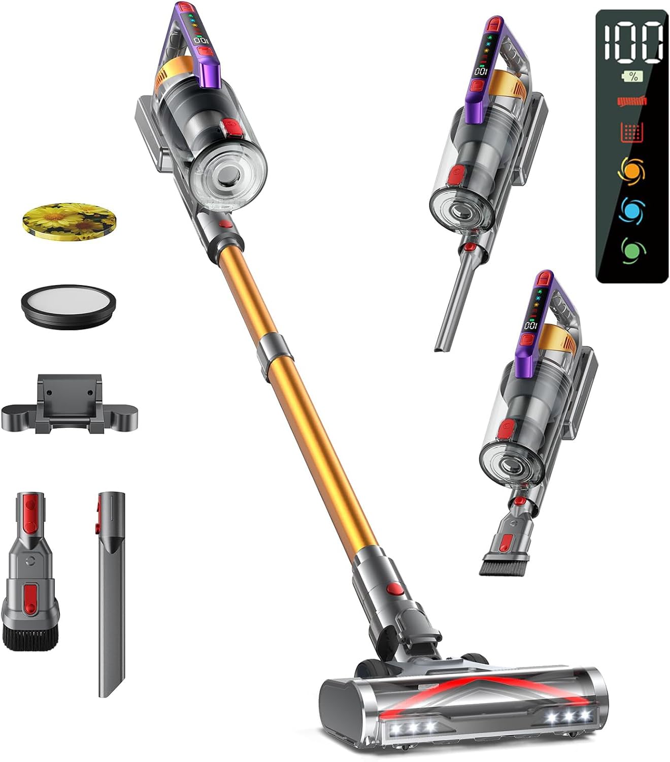 Cordless Vacuum Cleaner, 580W 48Kpa 70Mins Vacuum Cleaners For Home, Self-Standing Stick Vacuum With Aromatherapy & Led Display