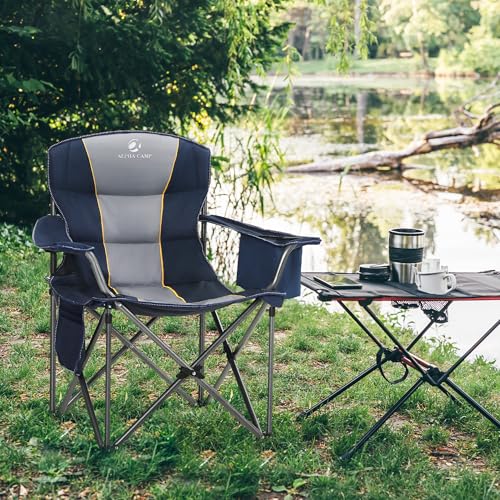 LET'S CAMP Folding Camping Chair Oversized Heavy Duty Padded Outdoor Chair with Cup Holder Storage and Cooler Bag, 450 LBS...