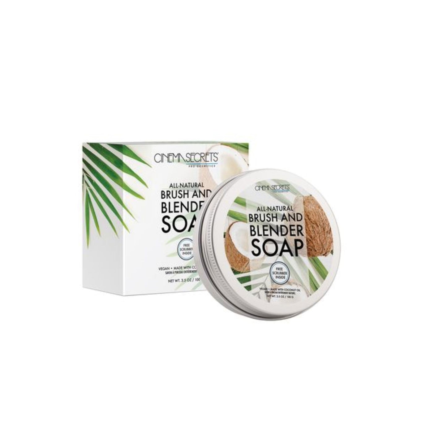 Cinema Secrets Vegan Makeup Brush Cleaner Soap - Brush & Make Up Sponge Cleaner with Scrubber - Formulated with Coconut Oil for