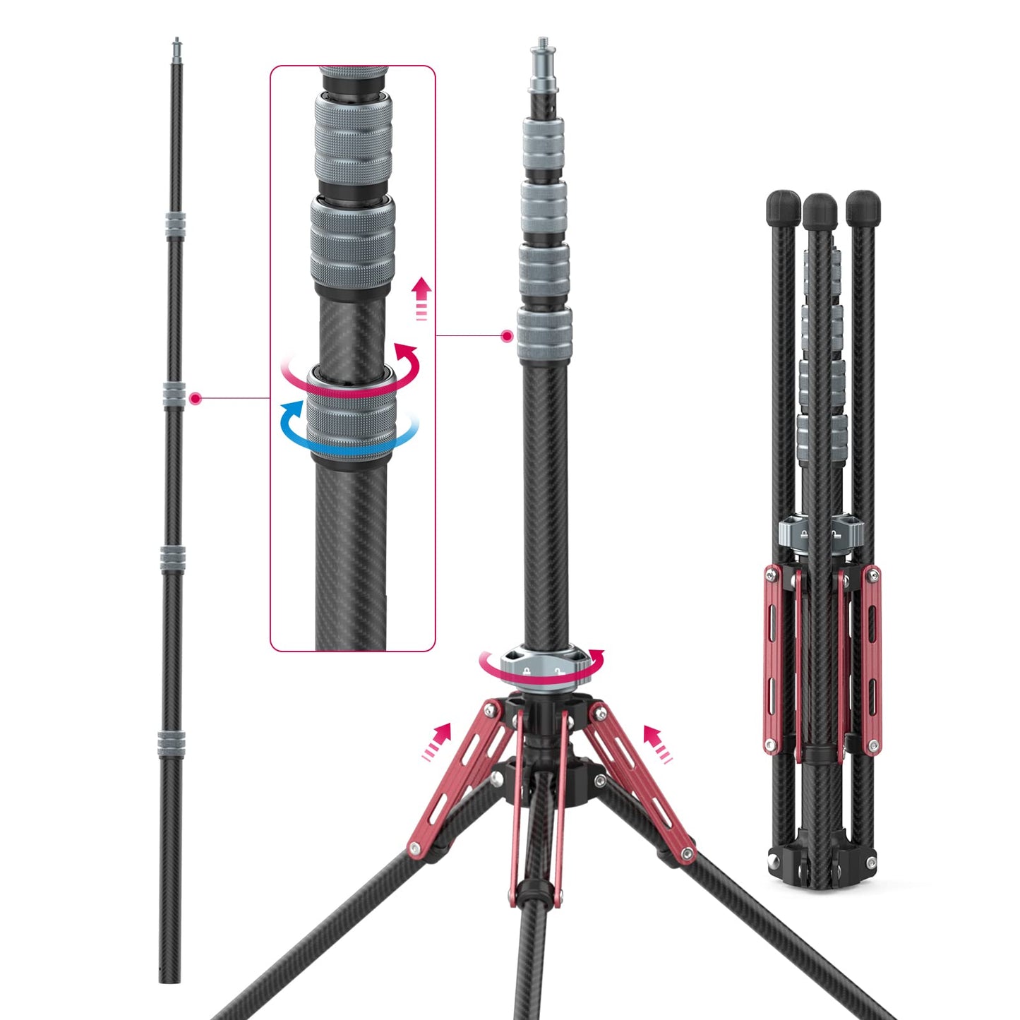 Ulanzi Light Stand Carbon Fiber Mt-49, Adjustable Tripod Stand For Photography With Phone Clip, 194Cm/76.4Inch Studio Sturdy Tri