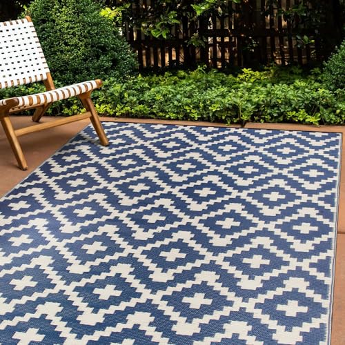 Rugshop Maui Contemporary Geometric Reversible Crease-Free Waterproof Premium Recycled Plastic Outdoor Rugs for Patio,Back...