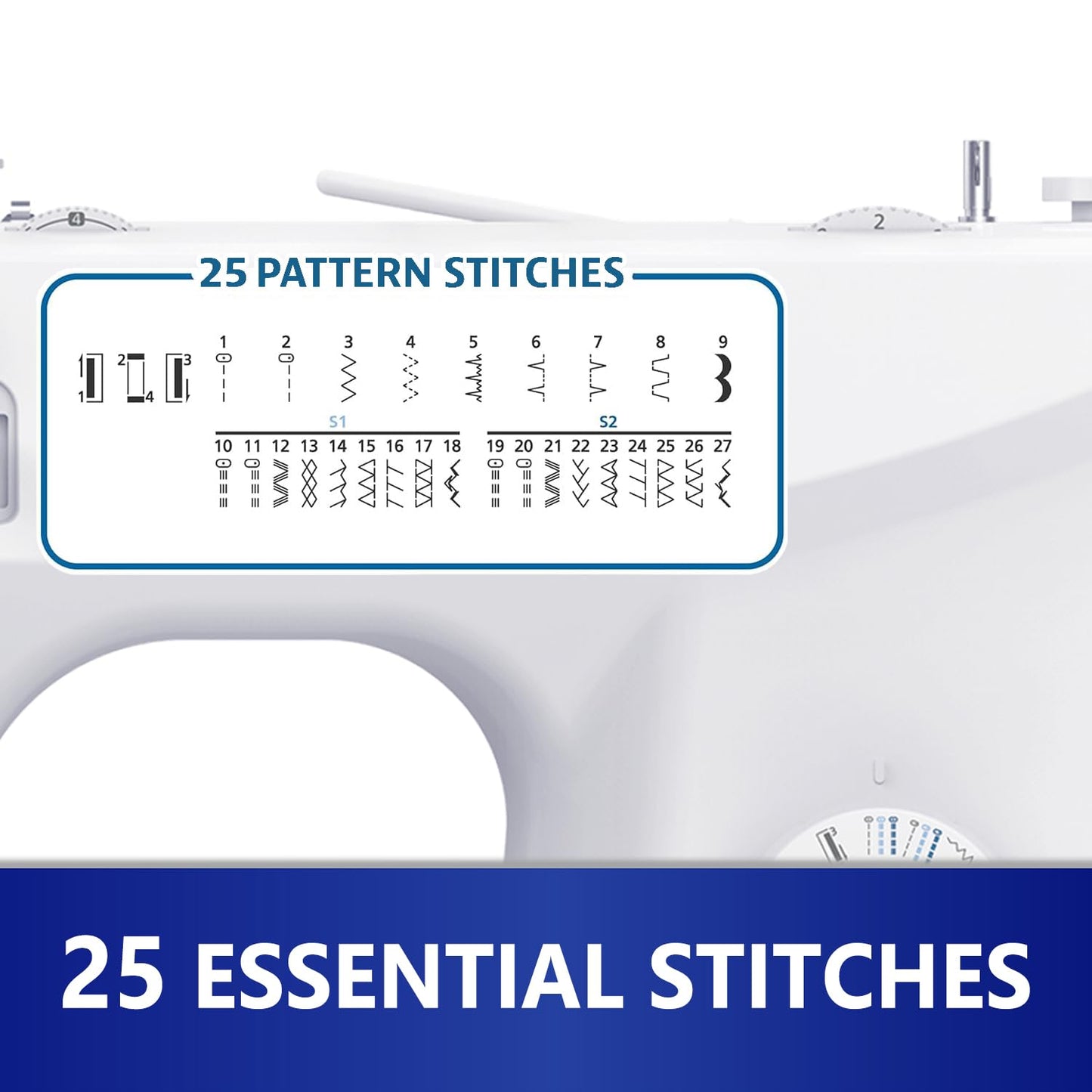 MILLEPUNTI MKR45 25 Built-in Stitches Beginner Sewing Machine, 4 Included Feet & Accessory Kit, Automatic Needle Threader, for All Skill Levels, Sewing Machine for Beginners Adult, Quilting